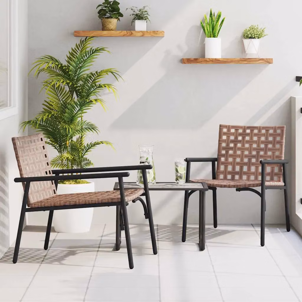 Set di 2 sedie da giardino moderne vidaXL in polyrattan marrone con braccioli