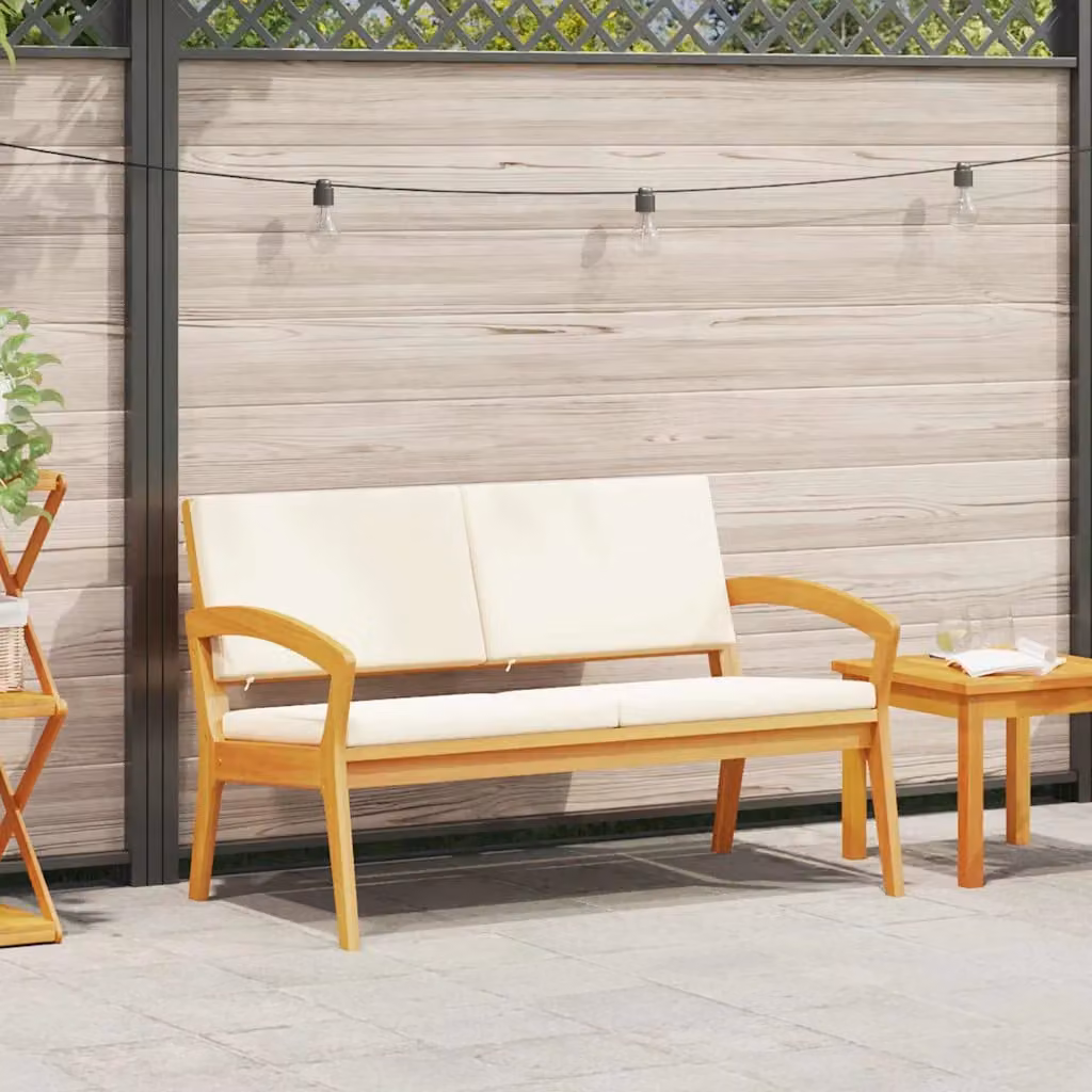 Panchina da giardino moderna vidaXL in legno di acacia massello oliato con braccioli e cuscini inclusi