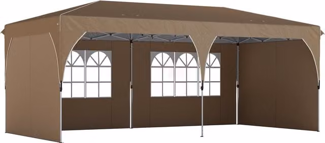 Tenda Pieghevole Outsunny Beige con Strisce Riflettenti UPF 50+ Impermeabile 6x3 m