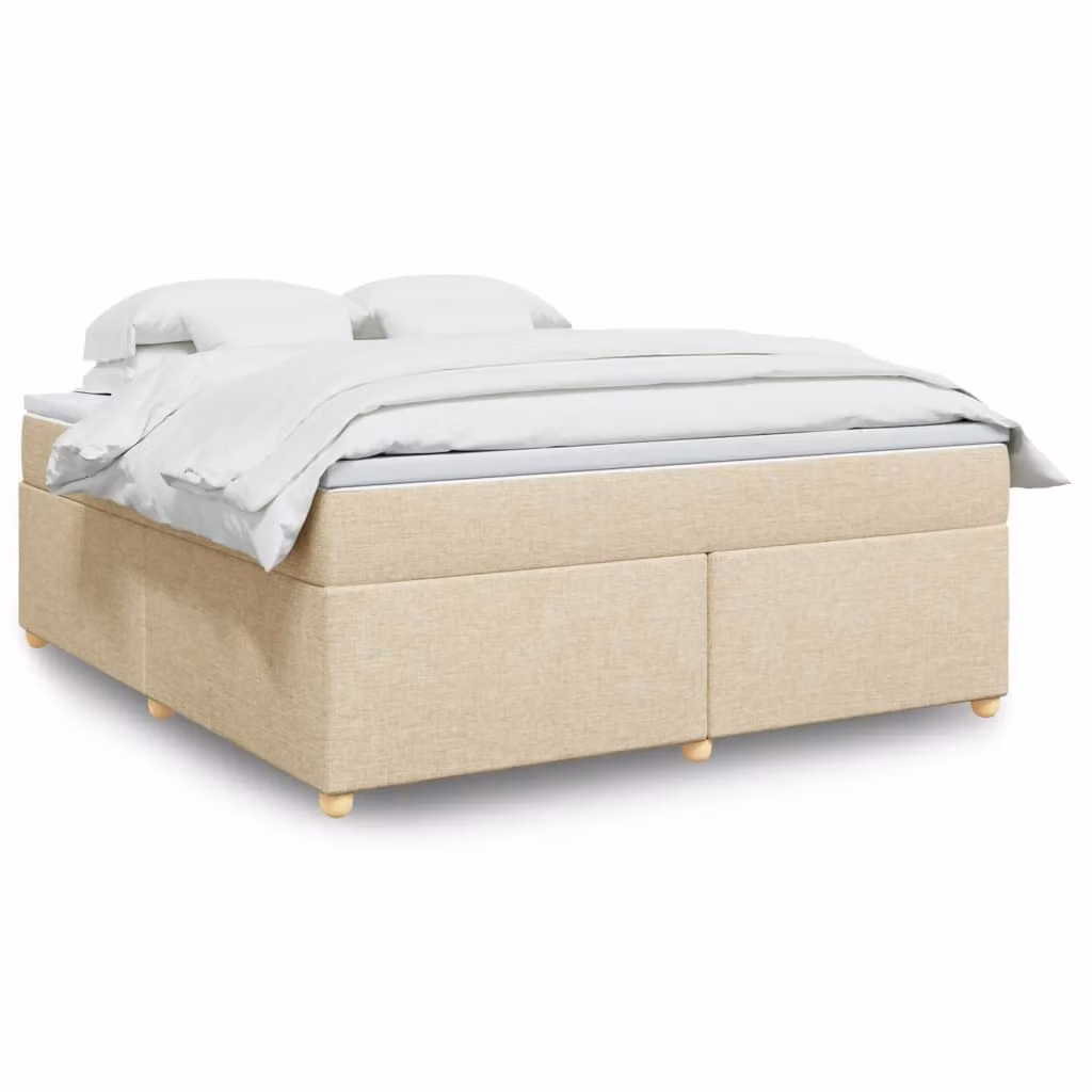 vidaXL Giroletto a Molle con Materasso Ibrido in Tessuto Beige e Bianco L/P: 180 x 200 cm
