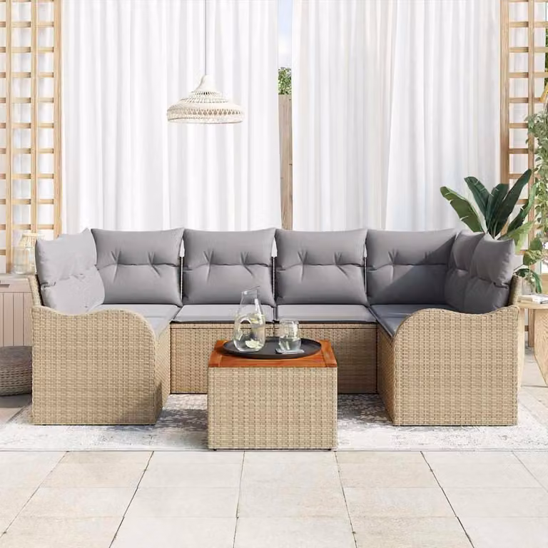 Maison Exclusive - Set da giardino composto da 7 pezzi. Divano e poltrone in rattan sintetico, color beige e grigio chiaro