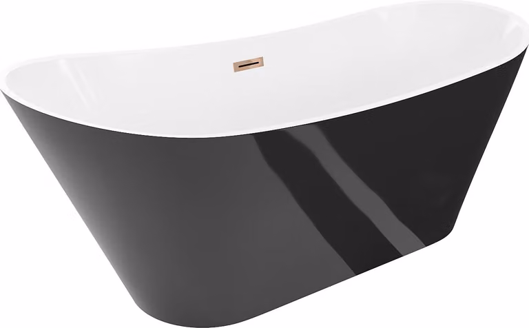 Mexen Dora vasca da bagno indipendente 160 x 75 cm, bianca/nera, troppo pieno oro rosa - 52071607575-60