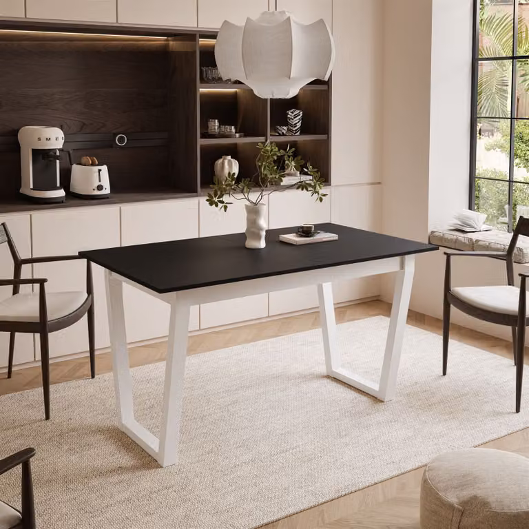 ARTON II tavolo allungabile 140 cm Nero, metallo bianco Gambe a V