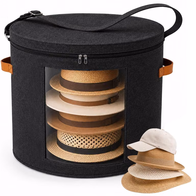 Contenitore cilindrico in feltro, taglia XL, 48 x 42 cm, pieghevole, per cappelli