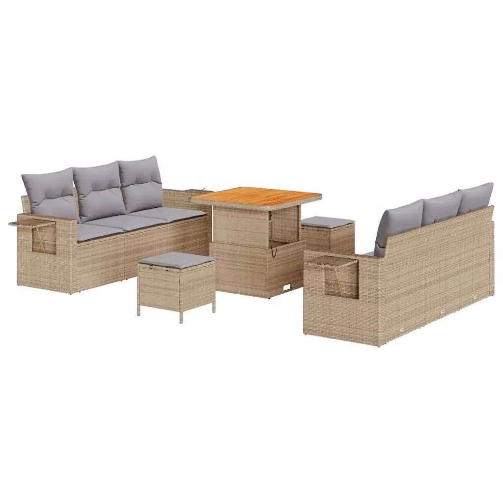 Set Divano da Giardino vidaXL 9 Pezzi con Cuscini Beige e Grigio per 6 Persone – 2