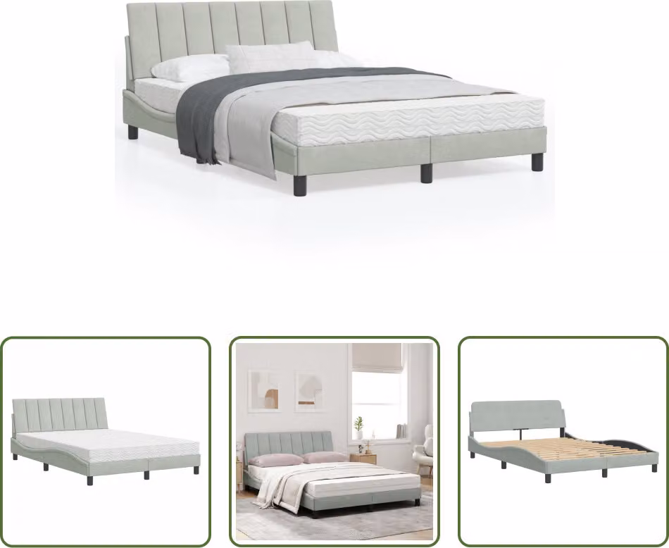 The Living Store Letto con materasso in velluto grigio chiaro 120x200 cm