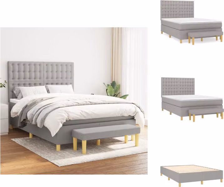 vidaXL Letto a molle con materasso grigio chiaro 140x200 cm in tessuto - Letti & strutture letto