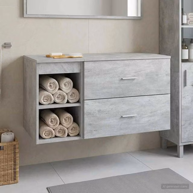 Set di mobili per il bagno moderno vidaXL composto da mobile lavabo e pensile a parete in MDF, colore grigio opaco