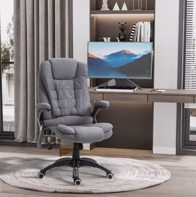 Poltrona da ufficio ergonomica massaggiante grigio scuro con riscaldamento, regolabile