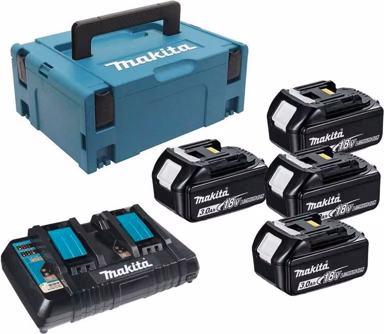 Makita BL1830B e DC18RD 4 batterie e caricabatterie in confezione Makpac BL1830B e DC18RD