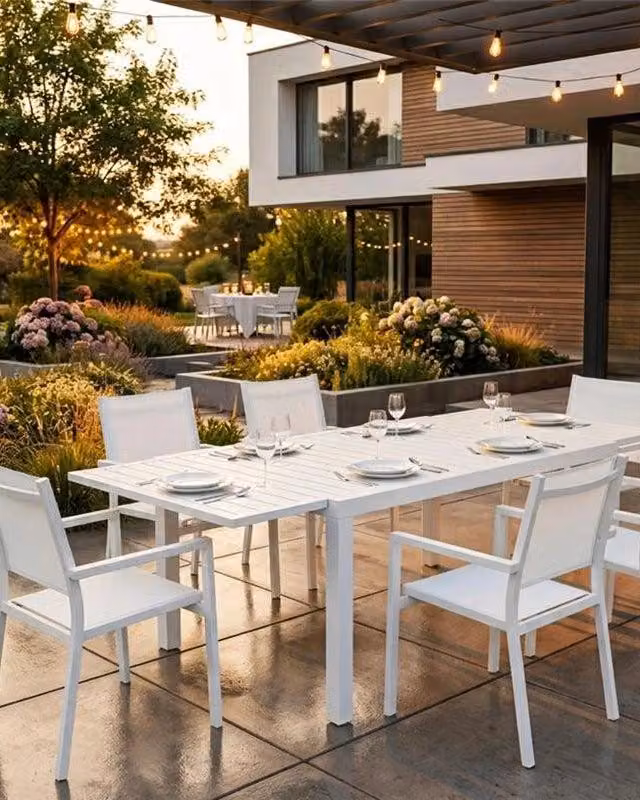 Tavolo da giardino 140x100 Modus Plus allungabile con 6 sedie bianco
