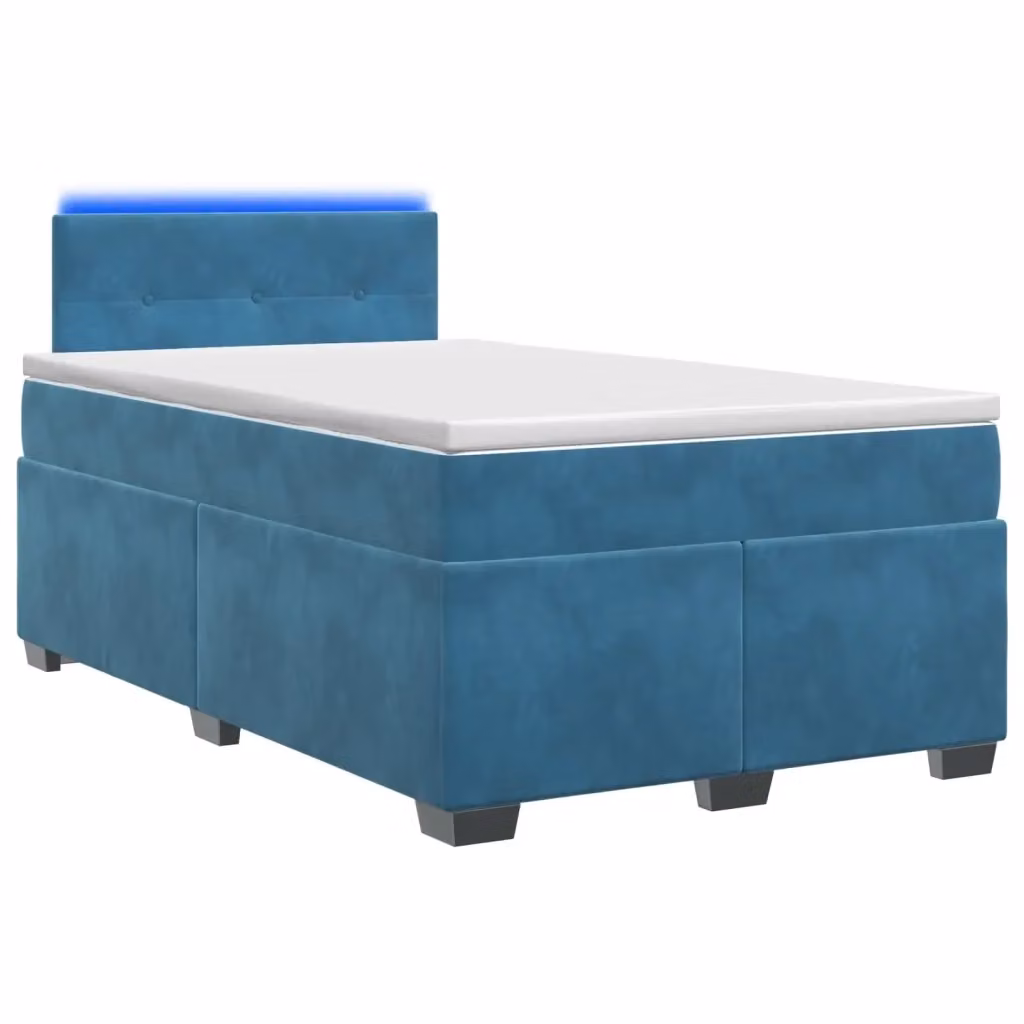 Letto con Box Spring e Materasso vidaXL in Velluto Blu e Bianco con Illuminazione LED e Porte USB L/P/H: 120 x 200 cm – 2