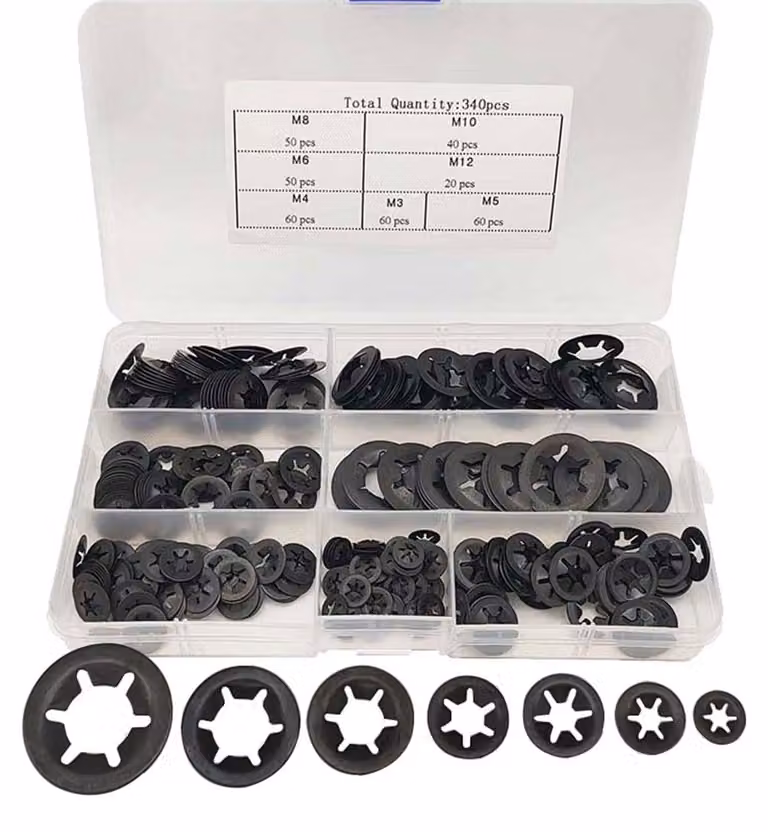 Set di clip a molla Borg, acciaio al manganese nero, dimensioni da M3 a M12, 340 pezzi