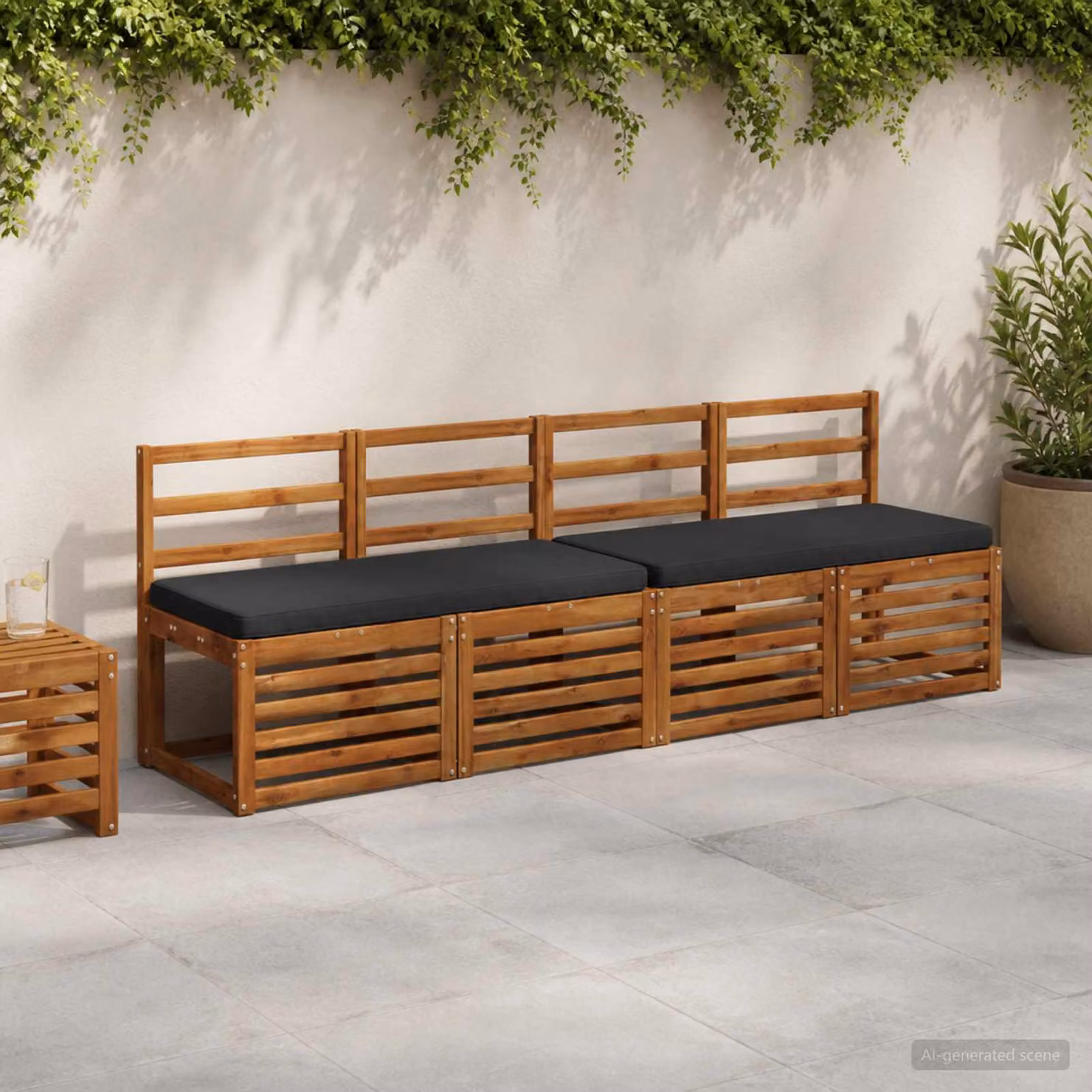 Set di 2 cuscini per panchina vidaXL VUGHT in poliestere nero con rivestimento rimovibile e resistente ai raggi UV
