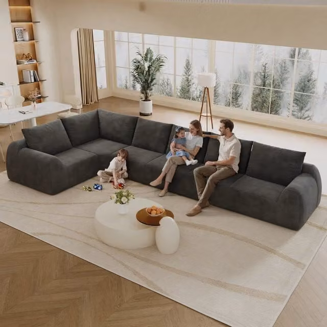 Divano angolare L ¨C Minimal ¨C grigio scuro, tessuto imbottito, 401cm, senza montaggio