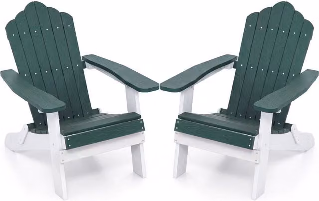2*Sedia adirondack pieghevole in acciaio inossidabile per giardino, Sedia da patio in hips con braccioli larghi Verde