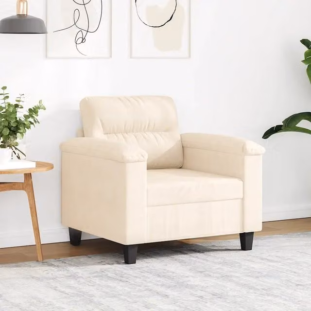 Poltrona moderna vidaXL in microfibra beige con struttura in metallo e braccioli