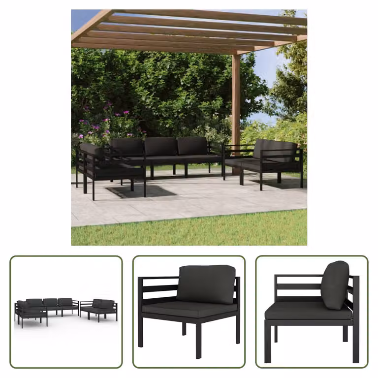 The Living Store Set da giardino 7 pezzi con cuscini alluminio antracite