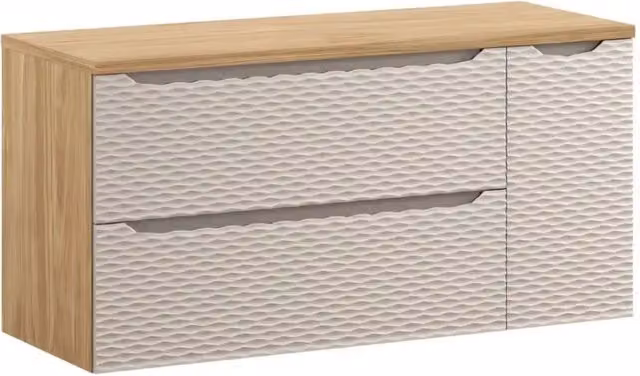 Set da bagno YOKA beige: mobile sottolavabo con cassetti e armadietto 120 cm + piano lavabo