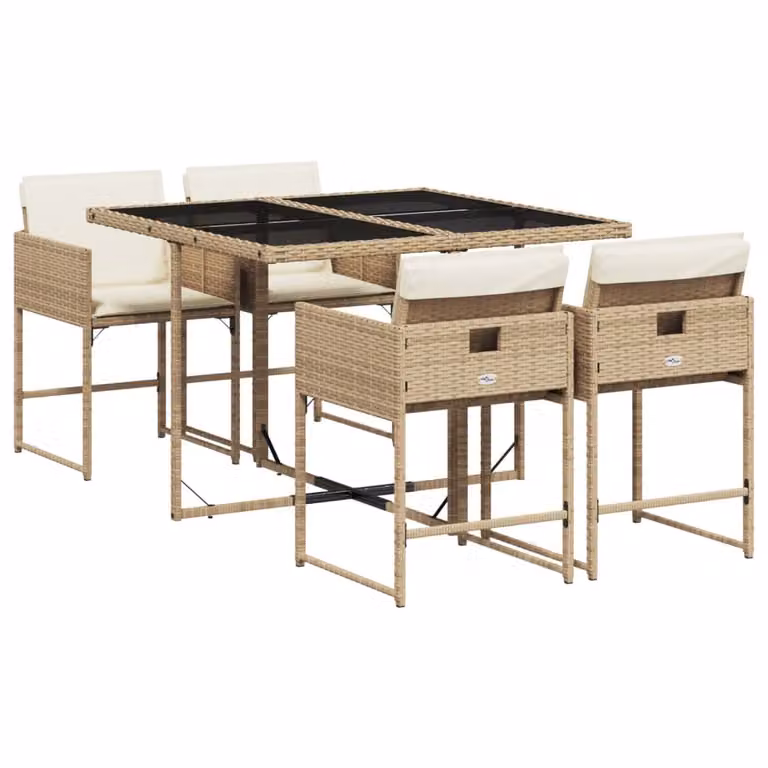 Set da Pranzo da Giardino 5 pz con Cuscini Beige in Polyrattan