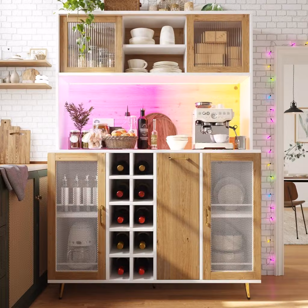 Credenza Chicfurn moderna in MDF con 4 vani, cassetto, illuminazione LED e presa integrata per cucina e soggiorno, colore bianco, L 120 cm x P 40 cm x H 180 cm – 2