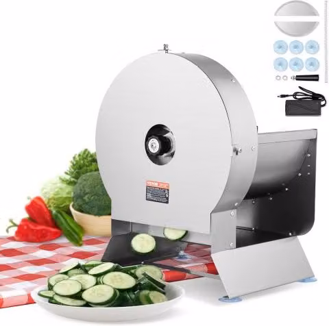 Affettatrice Elettrica per Verdure VEVOR in Acciaio Inox Argento con Spessore Regolabile da 0-12 mm e Funzione Manuale