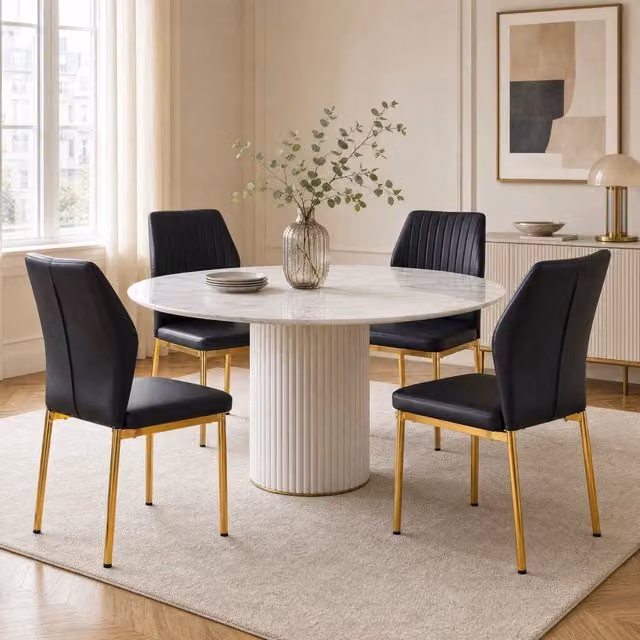 Set 4 sedie da pranzo in PU nero con gambe in metallo dorato HAVRYA