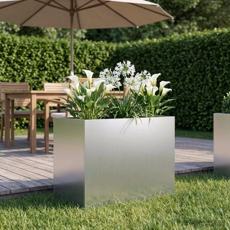 Vaso da giardino vidaXL in acciaio zincato argento L: 60 cm, P: 40 cm, H: 50 cm