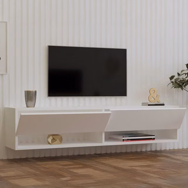 Olmi, Mobile Porta tv 2 Ripiani, 141x30x31h cm Bianco