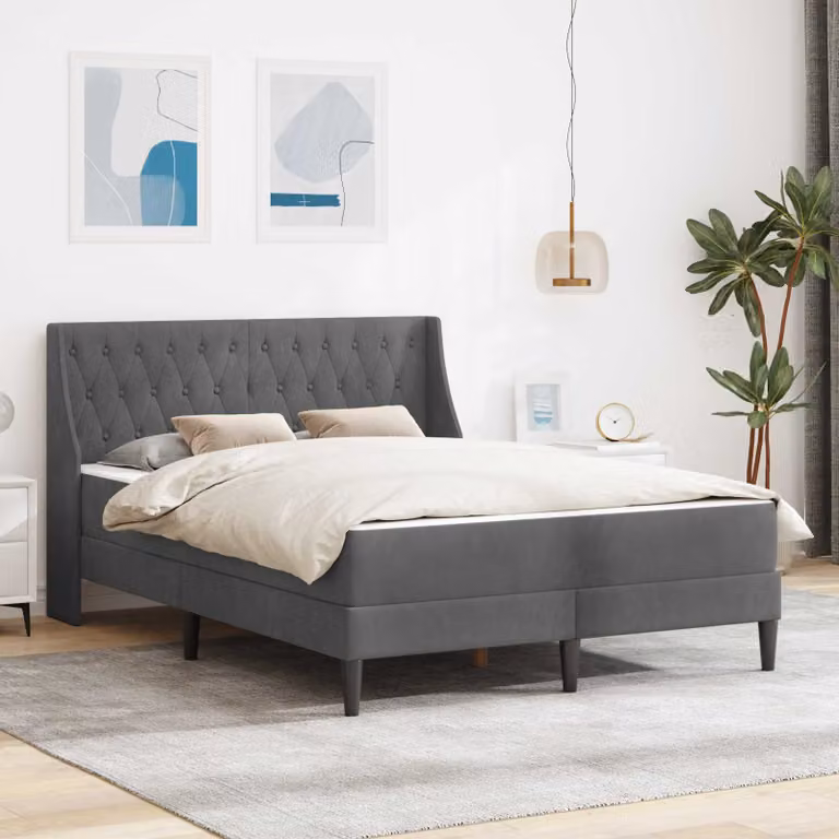Letto imbottito con materasso vidaXL in velluto grigio, L/P/H: 140 x 200 x 96 cm