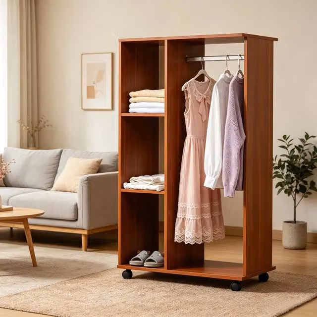 Mobile contenitore a giorno, armadio per camera da letto, scaffale contenitore in legno, armadio portatile