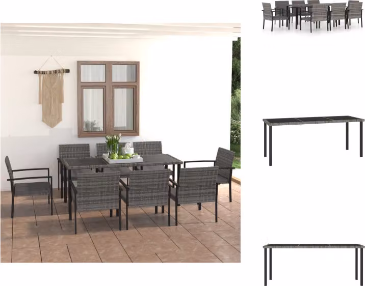 vidaXL Set da pranzo da giardino 9 pezzi in rattan grigio - Set di mobili da giardino