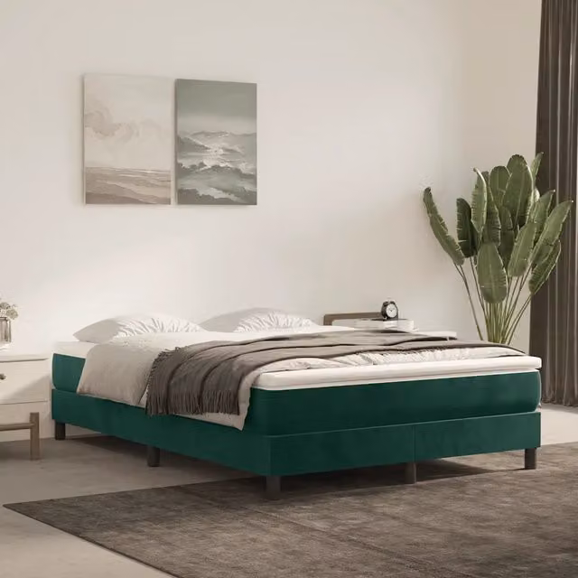 Letto Ibrido con Materasso e Struttura Imbottita in Velluto Verde Scuro vidaXL L/P: 140 x 200 cm