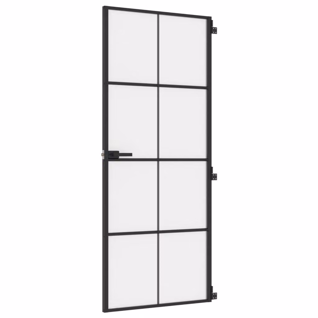 Porta Interni Sottile Nera 83x201,5cm Vetro Temperato Alluminio