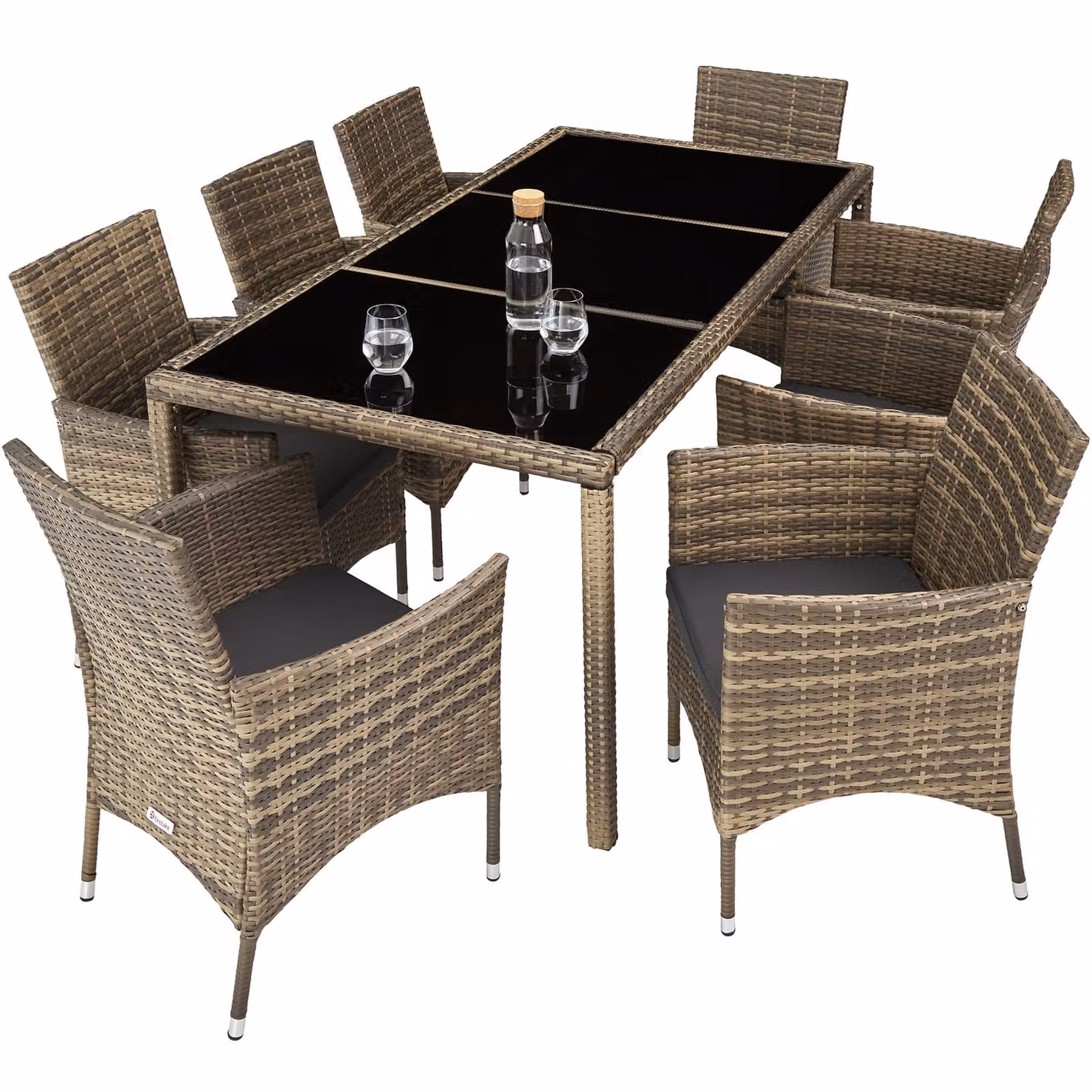 Set da giardino moderno TecTake in polyrattan e metallo, 8+1 pezzi, beige e grigio