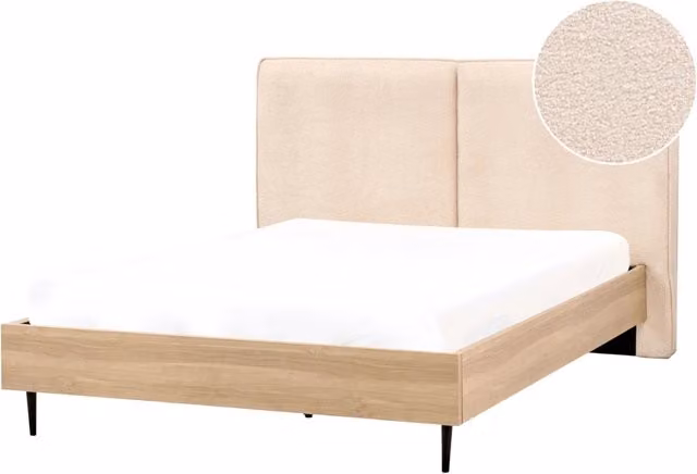 Letto matrimoniale in tessuto bouclè beige con testiera imbottita 140 x 200 cm stile moderno