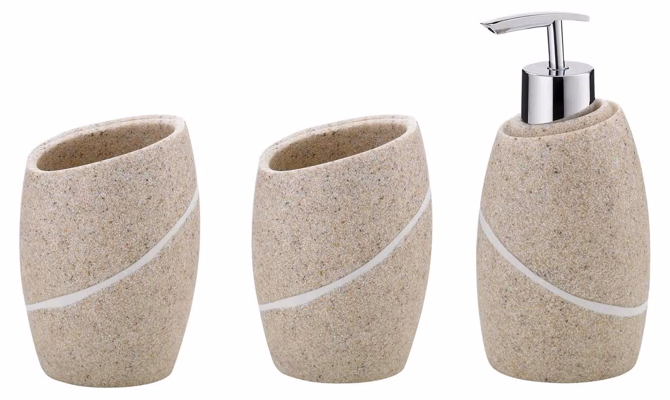 Set da bagno Kela TALUS, 3 pezzi, aspetto pietra naturale, include portabicchieri e porta spazzolini
