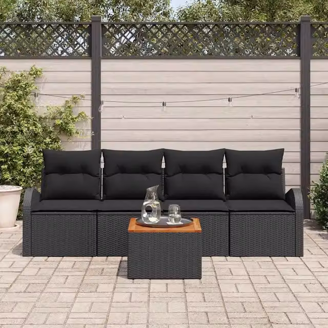 Set Divano da Giardino 5 pz Nero polyrattan 3347513