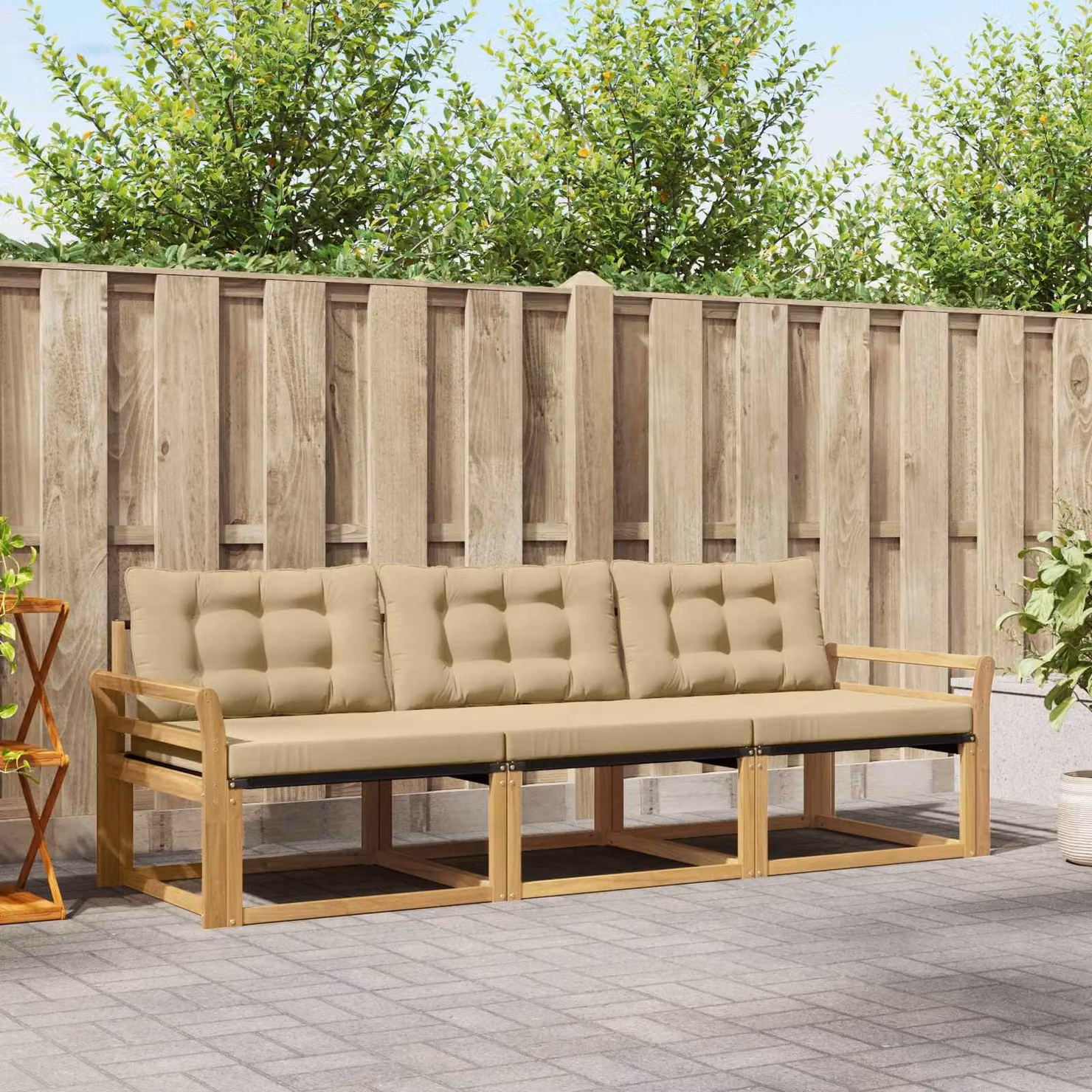 Set di divani da esterno vidaXL in legno di acacia con cuscini bianchi e beige