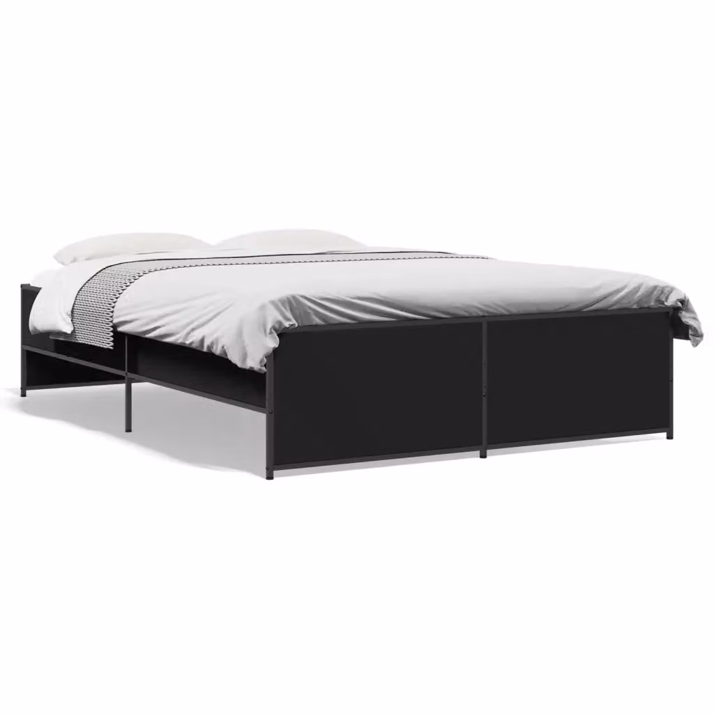 vidaXL Giroletto Moderno Nero in Metallo e Legno con Doghe Rigide 120 x 200 cm – 2
