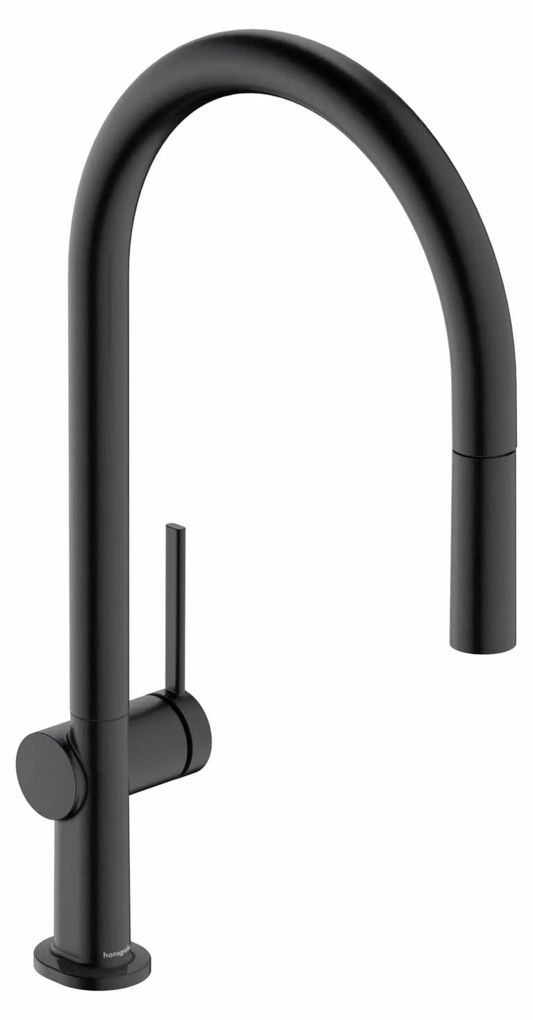 Miscelatore da cucina con doccetta estraibile, 210 mm, girevole a 360°, finitura nero cromato