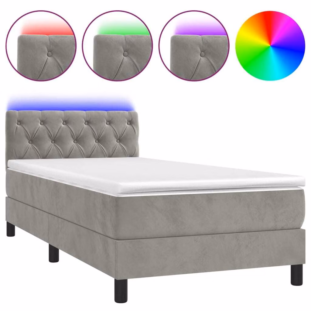 Letto a Molle con Materasso e LED Grigio Chiaro 80x200 cm Velluto