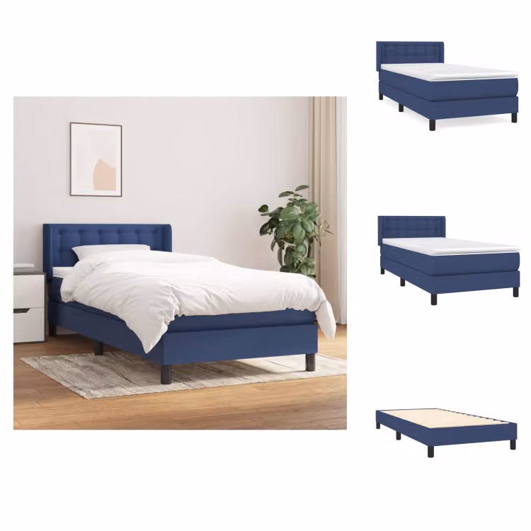 vidaXL Letto a molle con materasso blu 90x190 cm in tessuto - Letti e strutture letto