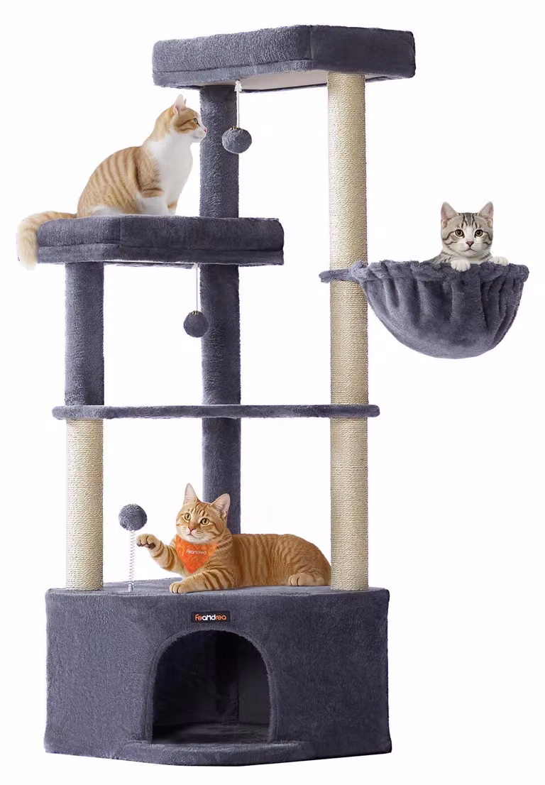 Albero per gatti Feandrea, con ampia cuccia, dimensioni 48,5 x 48,5 x 140,7 cm