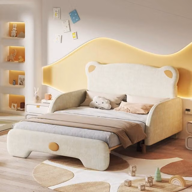 Letto Orsetto Estraibile Imbottito in Velluto ¨C MINIMAL ¨C Beige, 140x200cm