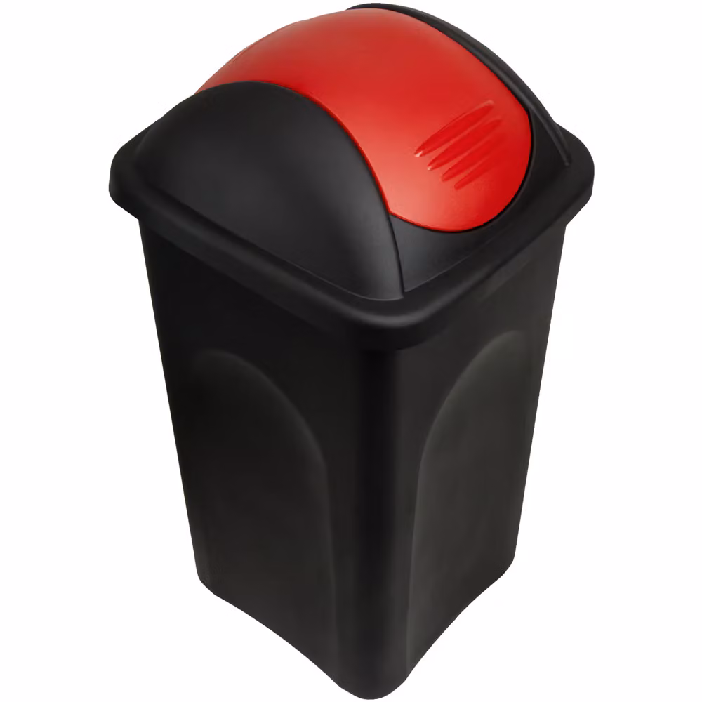 Pattumiera Stefanplast con coperchio swing in plastica, multicolore nero e rosso, capacità 60 l – 2