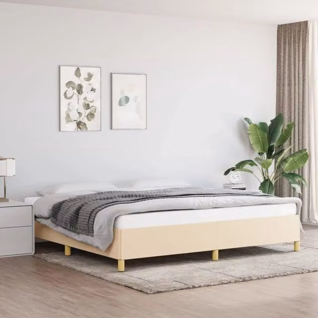 Struttura Letto Design Mania in Tessuto Beige con Giroletto senza Materasso L/P: 200 x 200 cm
