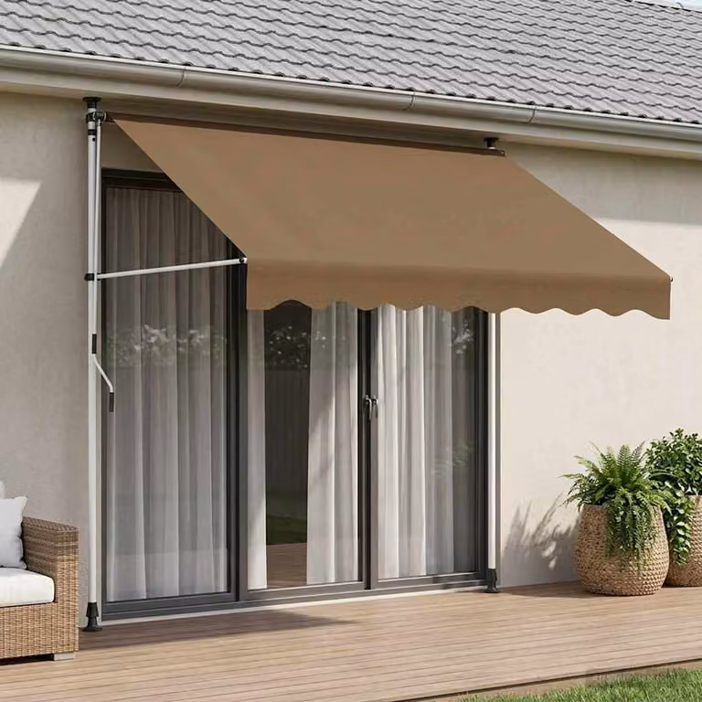 Tenda retrattile manuale vidaXL con bracci pieghevoli in poliestere, beige, L: 300 cm x P: 200 cm x H: 115 cm