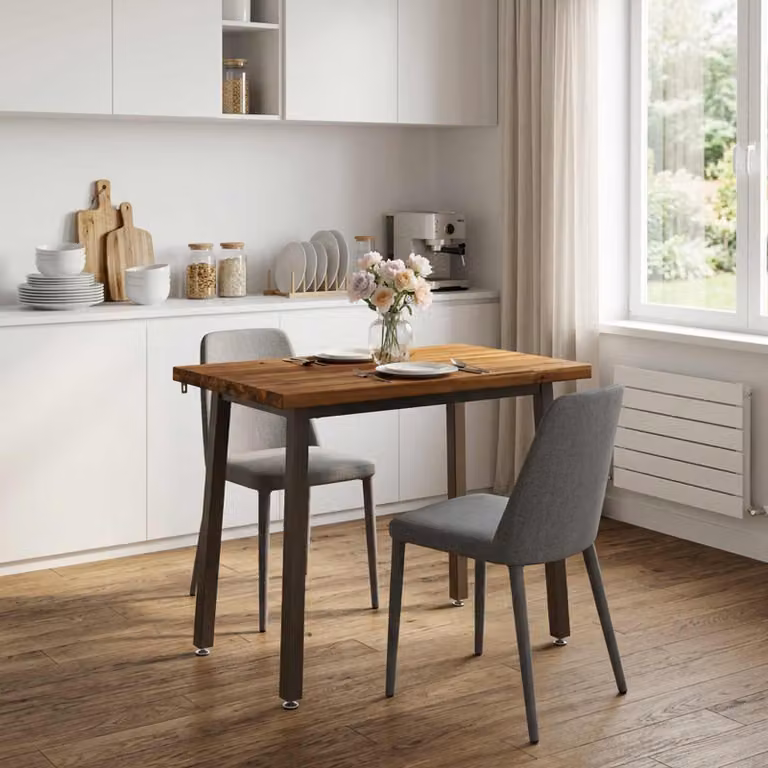 Tavolo da pranzo rettangolare moderno vidaXL in legno di acacia massello, Colore Naturale e Caffè, L 90 cm x P 55 cm x H 75 cm
