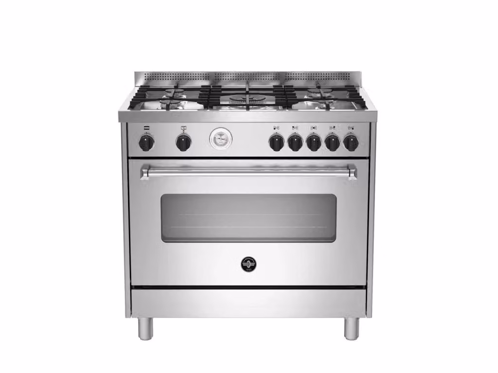 Cucina Americana La Germania AMN965EXT21 in Acciaio Inox con Piano Cottura a Gas a 5 Fuochi e Forno Elettrico da 85 L Classe A L: 89,7 cm, P: 53,7 cm, H: 96,5 cm – 2